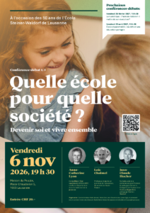 Affiche de la conférence-débat « Quelle école pour quelle société ? Devenir soi et vivre ensemble », vendredi 6 novembre 2026 à 19h30, Maison du Peuple, Lausanne